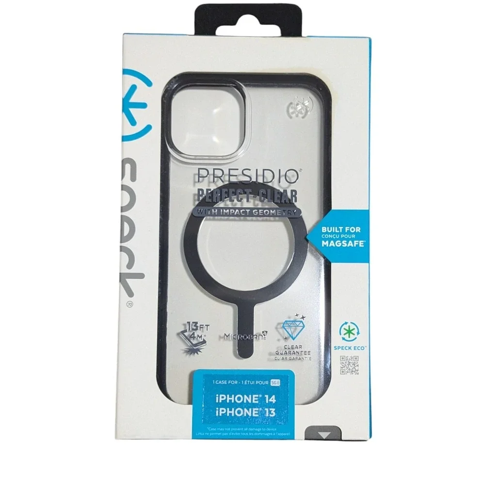 F3. Speck iPhone 14 / 13 Presidio Perfect Clear W/impact Geo +MS‎ In Clear/Black